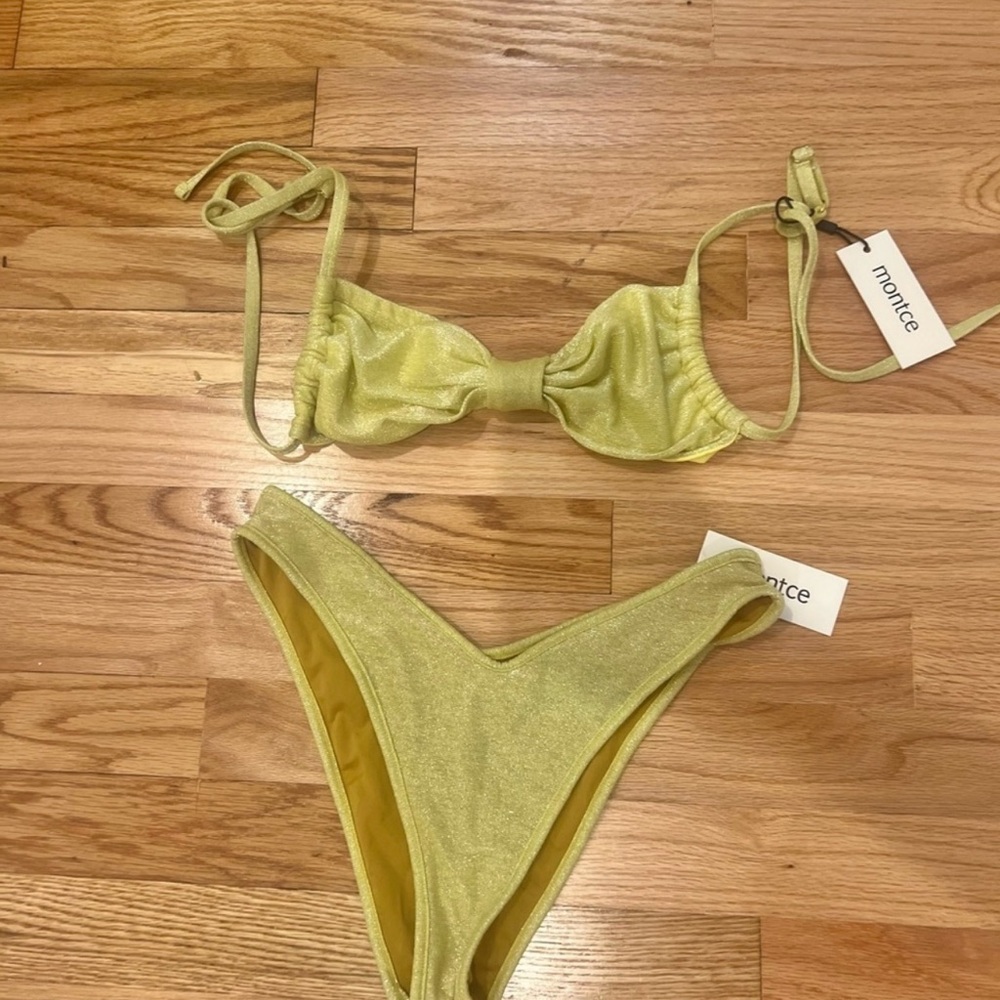 Montce swim suit top- size small bottom- bottom shimmer green